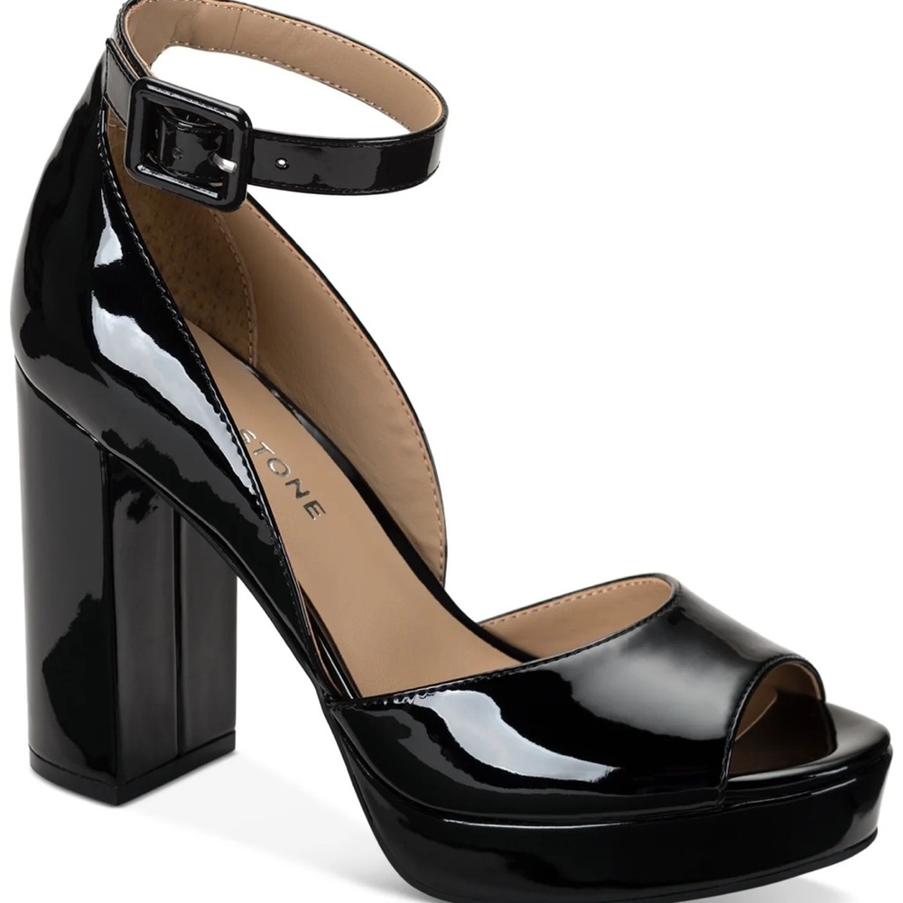 Sun + Stone Reemaa Black Patent D'Orsay Platform Heels Size 9.5 Wide NWB